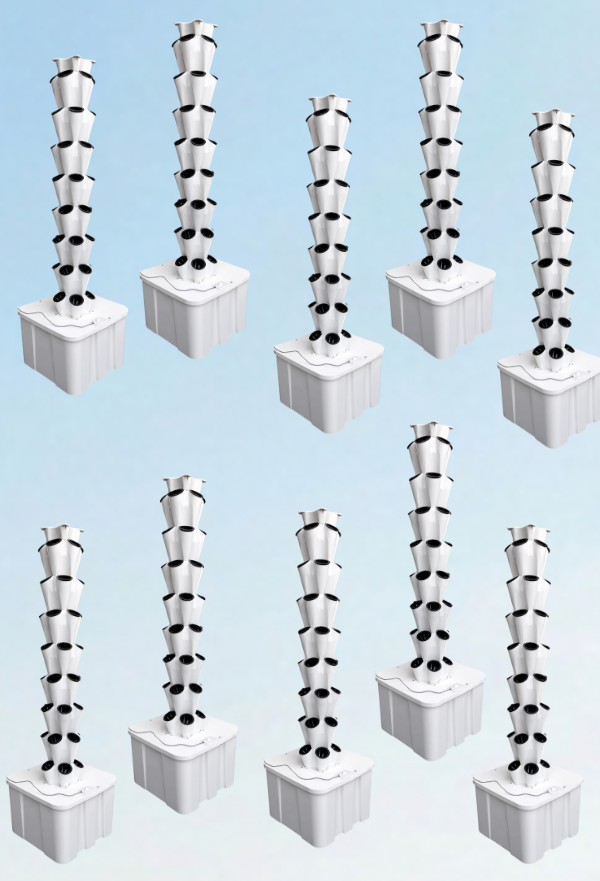 GK 40 Pro Hydroponic Tower Commercial Setup 10 Towers 10×60L Tanks